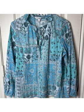 Counterparts Floral Paisley Blouse M LS Tie Neck Ruffle Lightweight Boho Whimsy